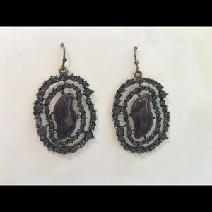 Black Stone with Rhinestone Earrings